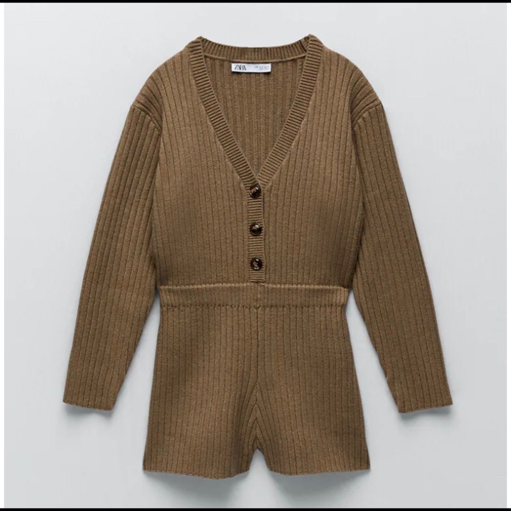Zara knitted jumpsuit light brown beige with tag
